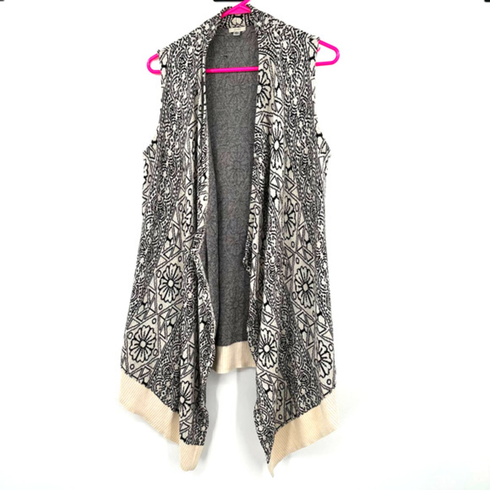 Ecote‎ size Small sleeveless long line cardigan sweater open front cream black